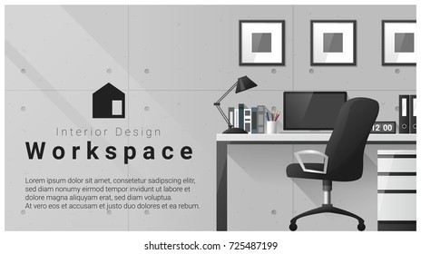 Interior design with Modern workplace background , vector , illustration