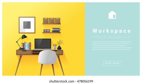 Interior design Modern workspace background , vector, illustration