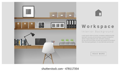 Interior design Modern workspace background , vector, illustration