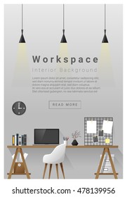 Interior design Modern workspace banner , vector, illustration