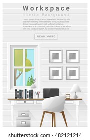 Interior design Modern workspace banner , vector, illustration