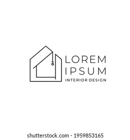 Interior design monoline line art logo inspiration vector icon illustration