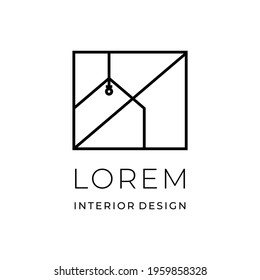 Interior design monoline line art logo inspiration vector icon illustration