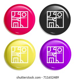 Interior design multi color glossy badge icon set. Realistic shiny badge icon or logo mockup