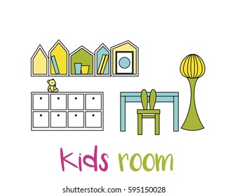 Interior design objects in scandinavian style for creative kids space