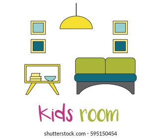 Interior design objects in scandinavian style for creative kids space