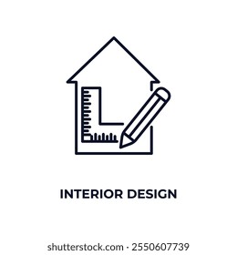 Icono de contorno de diseño de interiores. Vector lineal desde el concepto de construcción. Icono de diseño interior de línea delgada aislado sobre fondo blanco