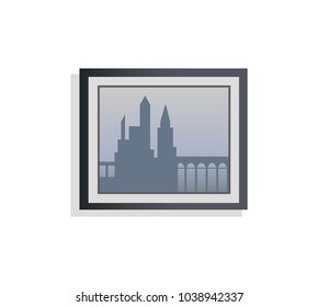 Interior design, picture of city with buildings and infrastructure, silhouette used to decorate house walls, vector illustration isolated on white