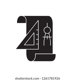 Interior design plan black vector concept icon. Interior design plan flat illustration, sign
