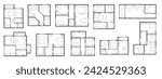 Interior design and planning of apartment, house or studio. Vector flat cartoon, isolated floor plans top view with furniture and rooms. Schematic representation of home, condominium or dwelling