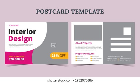 Interior design postcard, real estate Postcard template