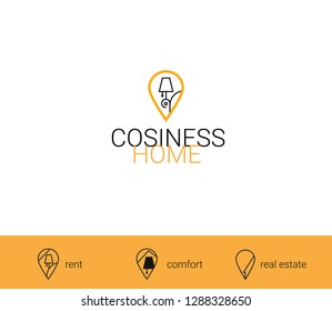 Interior design. Real estate construction company logo, private apartment rental, business sign,  for rent., production, design, 