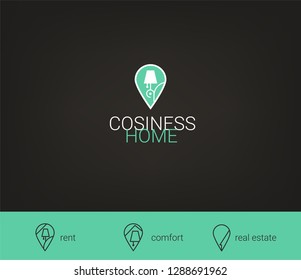 Interior design. Real estate construction company logo, private apartment rental, business sign,  for rent., production, design, 