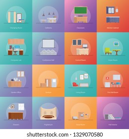 Interior Design And Room Types Icons Set