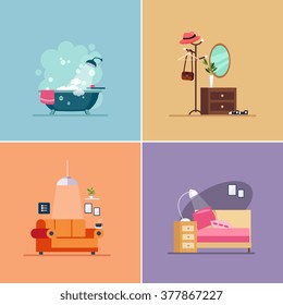 Interior Design Room Types. Vector Illustration Collection