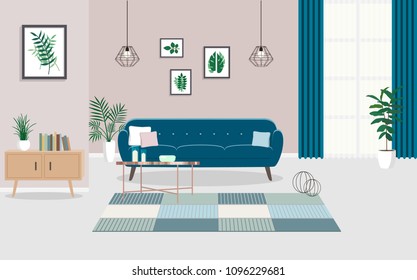 Interior design of the room. Vector flat illustration.