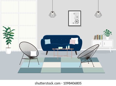 Interior design of the room. Vector flat illustration.