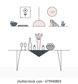 Interior Design in Scandinavian style. Simple and modern. Minimalism in House Design. Dining room.