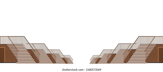 Innendesign mit Treppe und Tür. Treppe beim Eingang zum Haus. Korridor oder Halle des Gebäudes mit Treppe. Treppe mit Geländer und Treppe, Architektur der Vektorgrafik