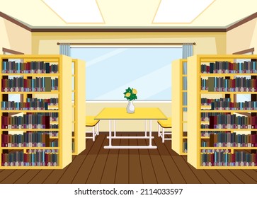 Interior design of school library illustration