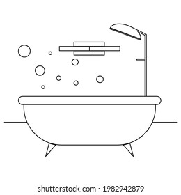 Interior design of a shower bathroom in a modern loft style, contour black and white vector image