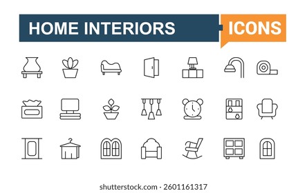 Interior Design simple icon. Contain linear sign architect, decoration, interior, project, renovation, construction and more. Modern icons collection. Interior icon pack. Vector illustration.
