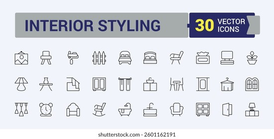 Interior Design simple icon. Contain linear sign architect, decoration, interior, project, renovation, construction and more. Modern icons collection. Interior icon pack. Vector illustration.