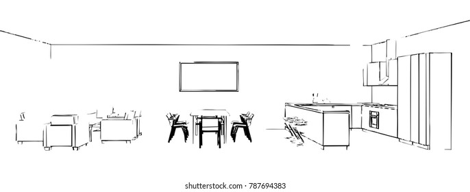 interior design sketch vector illustration