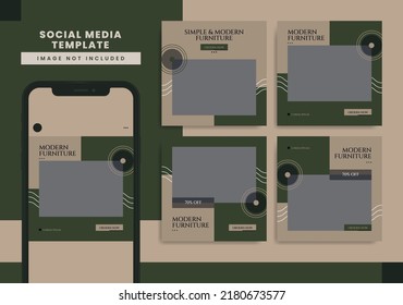 Interior design social media posts template collection. Editable post template social media banners. Furniture business marketing flyer or poster. Set of editable minimal square banner template.