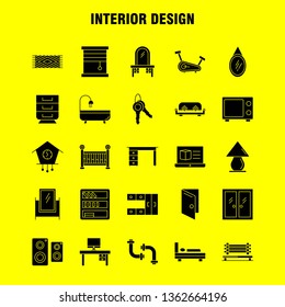 Interior Design Solid Glyph Icons Set For Infographics, Mobile UX/UI Kit And Print Design. Include: Carpet, Furniture, Household, Window, Home, House, Door, Entrance, Eps 10 - Vector