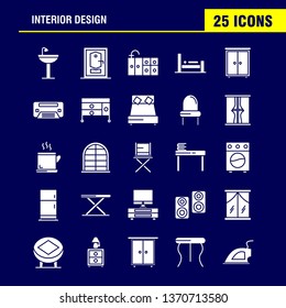 Interior Design Solid Glyph Icons Set For Infographics, Mobile UX/UI Kit And Print Design. Include: Furniture, Household, Washbasin, Door, Lock, Room, Furniture, Cooking, Icon Set - Vector