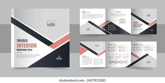 Interior design square trifold brochure, Modern interior design portfolio layout template or Interior design magazine layout. corporate square tri fold brochure template