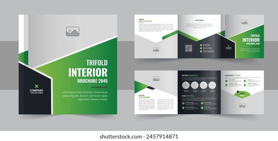 Interior design square trifold brochure vector, Modern interior design portfolio layout template or Interior design magazine vector layout. Interior design concept