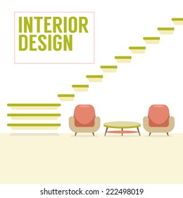 Interior Design Stairs With Chairs Set Vector Illustration