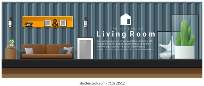 Interior design with table top and Modern living room background , vector , illustration