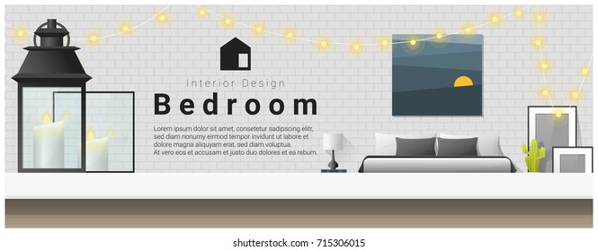 Interior design with table top and Modern bedroom background , vector , illustration