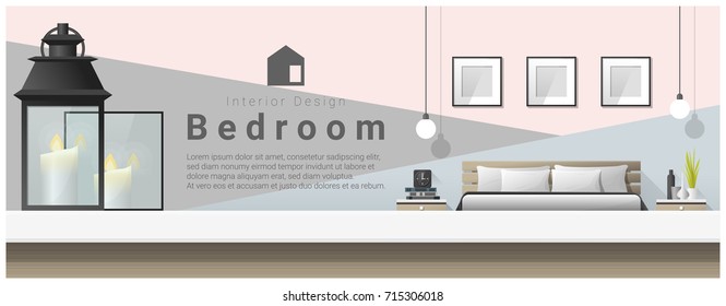 Interior design with table top and Modern bedroom background , vector , illustration