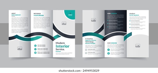 Interior design trifold brochure template, Real estate, construction or furniture company trifold brochure layout. Interior design trifold brochure, Modern interior design portfolio layout