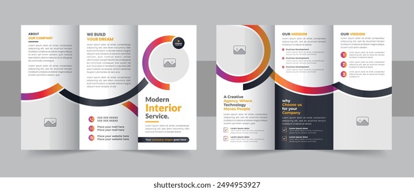 Interior design trifold brochure template, Real estate, construction or furniture company trifold brochure. corporate tri fold brochure template. business trifold brochure template