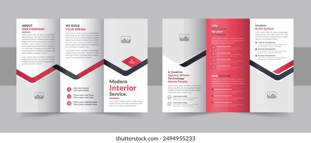 Interior design trifold brochure template, Real estate, construction or furniture company trifold brochure layout.  Construction and renovation trifold  brochure template
