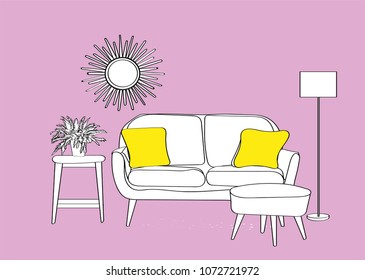 interior design vector illustration. hand drawn furniture. 