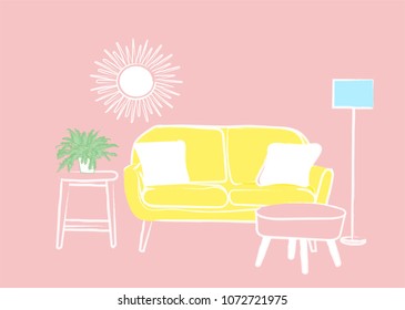 Interior Design Vector Illustration. Hand Drawn Furniture. 