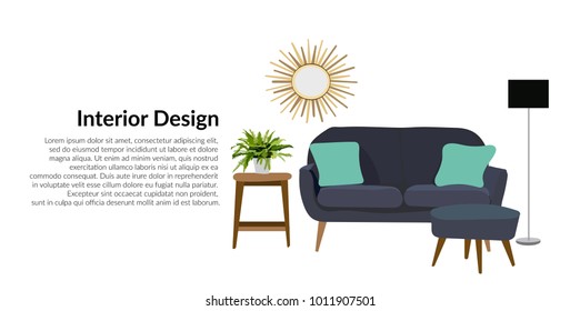 interior design vector illustration. living room furniture . home decor. house decoration. sofa lamp mirror. 