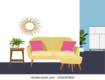 interior design vector illustration. living room decor. sitting room furniture.