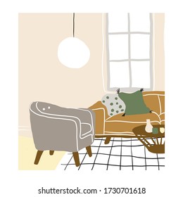 interior design vector illustration. living room hand drawn furniture.