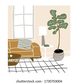 interior design vector illustration. living room hand drawn furniture.