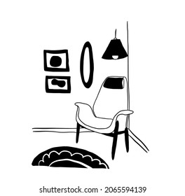 Interior design vector illustration. outlined furniture sketch.