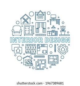 Interior Design vector round concept illustration in thin line style