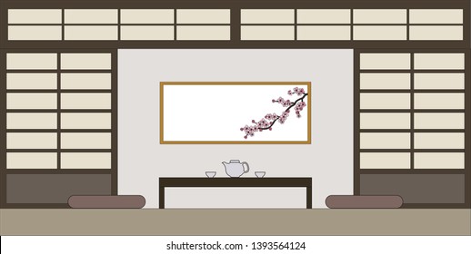 interior design,empty living room  in japanese style,vector