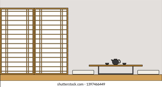 interior design,empty living room  in japanese style,vector